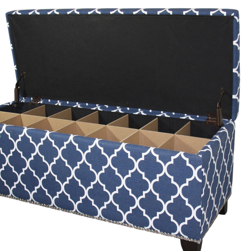 18" Tall Storage Bench With Blue Moroccan Stripes Decor