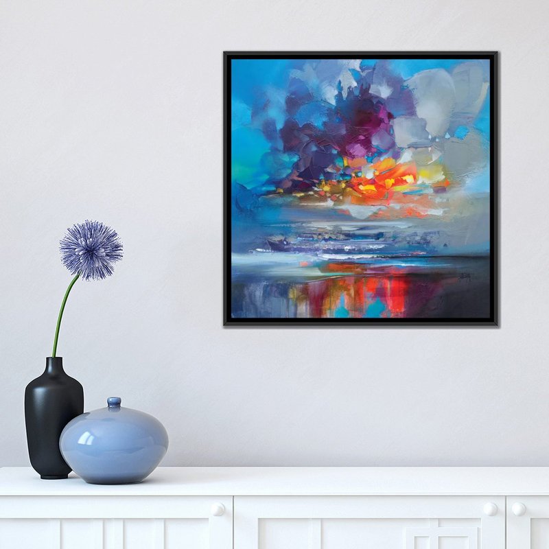 « arisaig orange », impression sur toile, H 18 po x l 18 po x P 1,5 po, Toile avec cadre noir, Pas de tapis