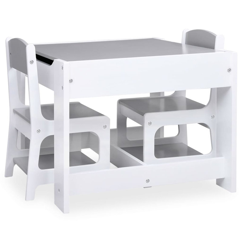 Chana Kids 3 Piece Square Interactive Table and Chair Set, Grey, White