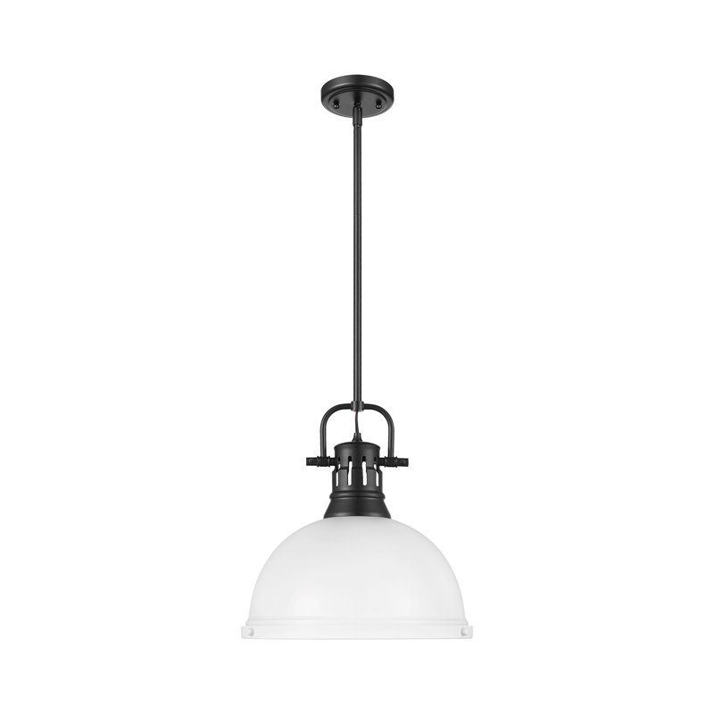 Luminaire suspendu 1 lumière avec tige Bryceton, Noir mat, Blanc mat