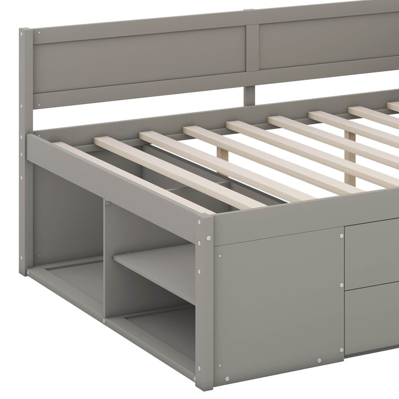 Daybed With Drawers And Shelves, Gray, Full/Doule