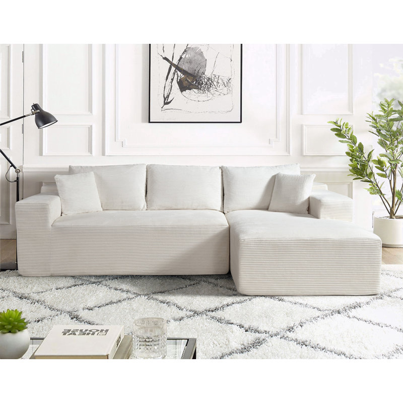 Canapé en L 2 pièces en velours côtelé avec coussins et méridienne droite, Orienté à droite, Velours côtelé beige