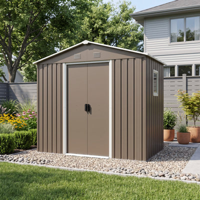 Remise de rangement extérieure en métal l 8 pi. X P 4 pi. Avec fenêtre et base (32 pi. Ca.)