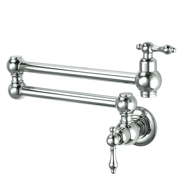 Robinet remplisseur de pot mural avec bras articulés doubles, Chrome chrome
