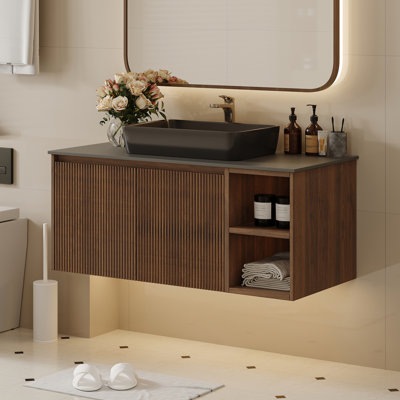 Dexheart Modern Single Bathroom Vanity with Sintered Stone Countertop, Floating Wood Vanities with Ample Storage, 30" 36" 48" for Optional