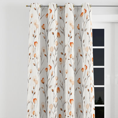 Floral Window curtains - Country Farmhouse Peach Stemline Grommet Curtain - 1 Panel