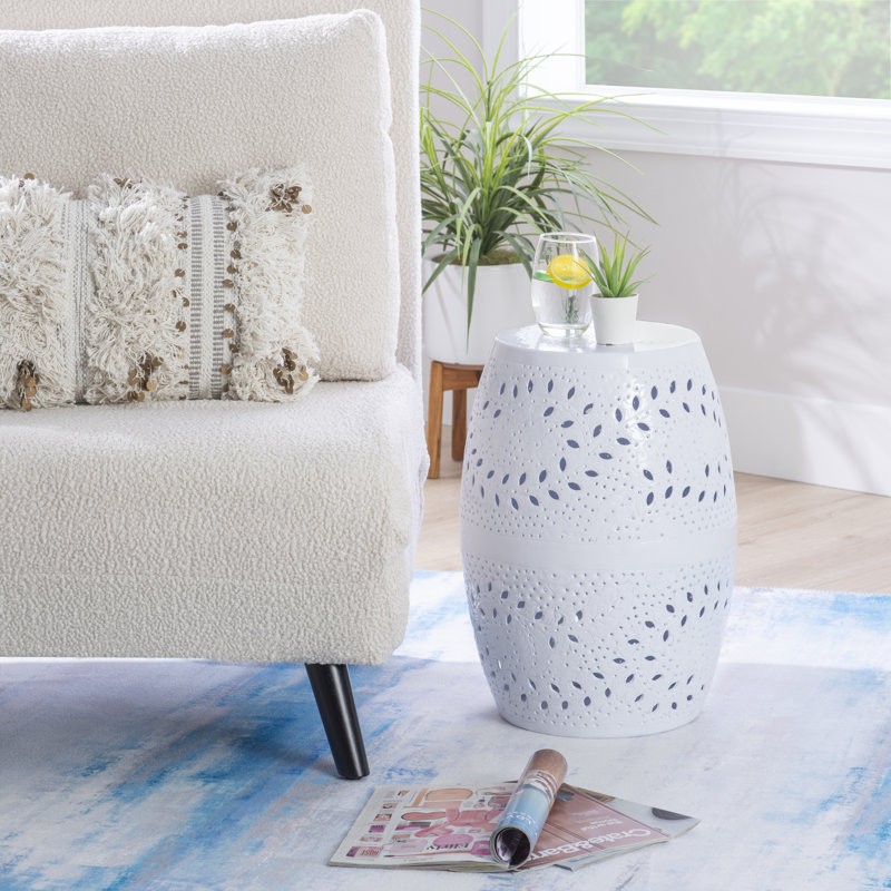 Table de bout cylindrique haute 19 po Hefley, Blanc brillant