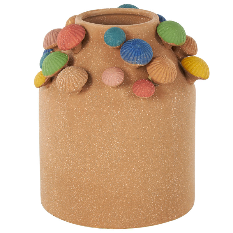 Cole And Grey Ceramic Round Wide Decorative Vase With Multicolor Accents And White Speckles