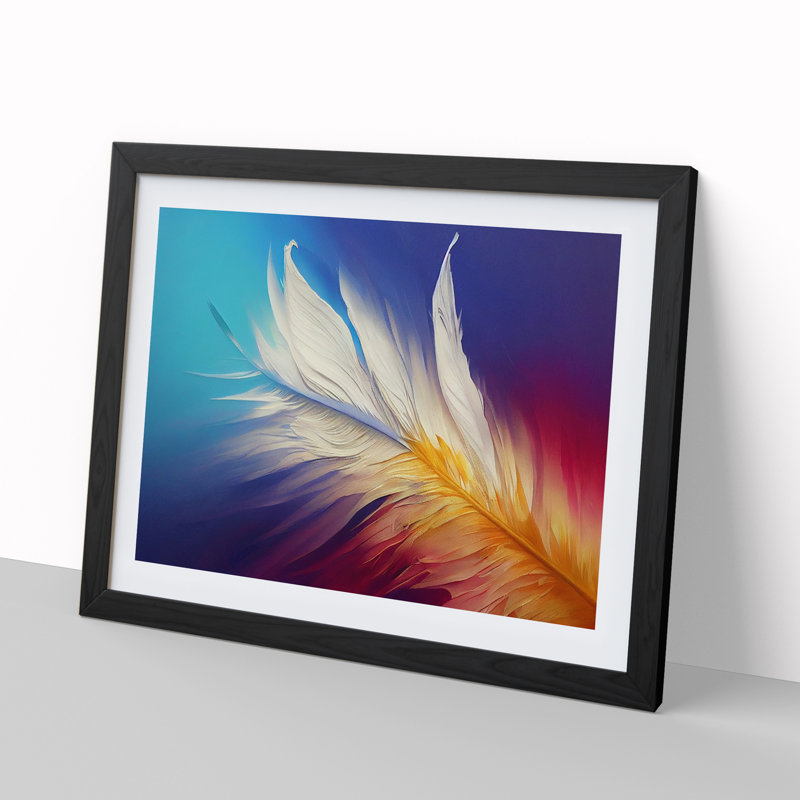 Harmonious Bird Feathers - Single Picture Frame Print, Black, 46cm H x 64cm W x 2cm D