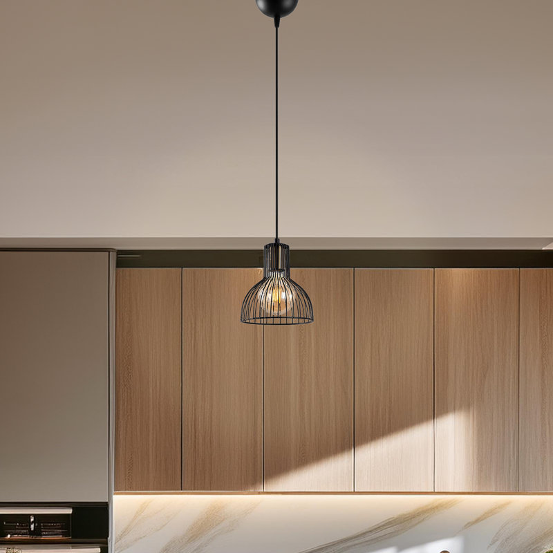 Luminaire suspendu simple en métal à hauteur réglable avec capuchon en métal, Noir / antique