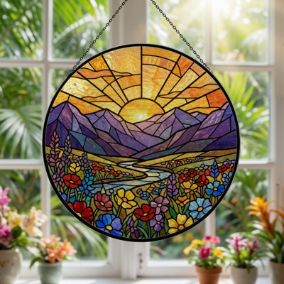 Panneau de vitrail 12 "H Sunset Mountains
