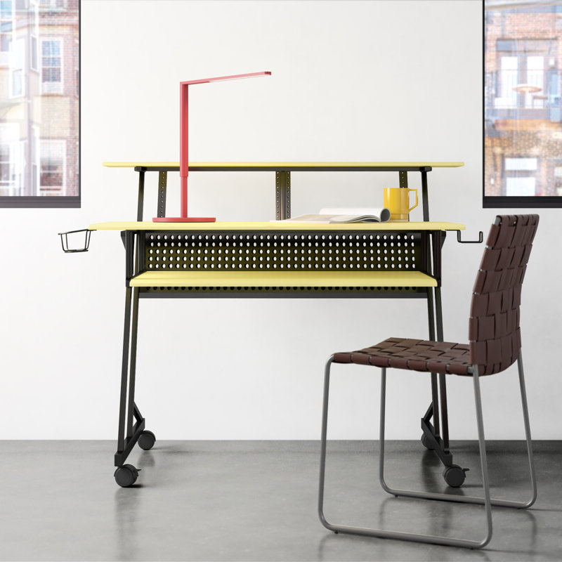 Music Studio Producer Recording Piano Stand Desk, Unique & Smart Design Workstation Table, Yellow