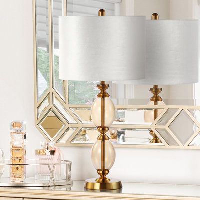 Earls 73.5cm Elegant Table Lamp for Living Room, Glass Base Bedside Buffet Lamp with Velvet Shade