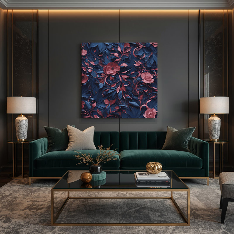 Abstrait floral 23, art mural sur toile grise, H 12 po x l 12 po