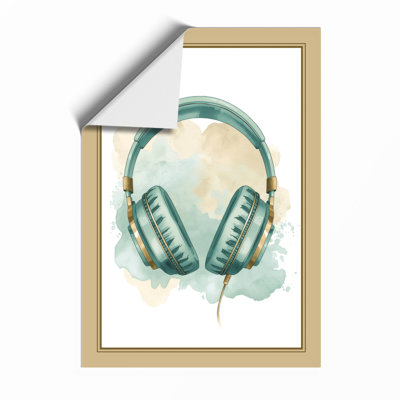 Headphones in Teal Modern - Framed Print