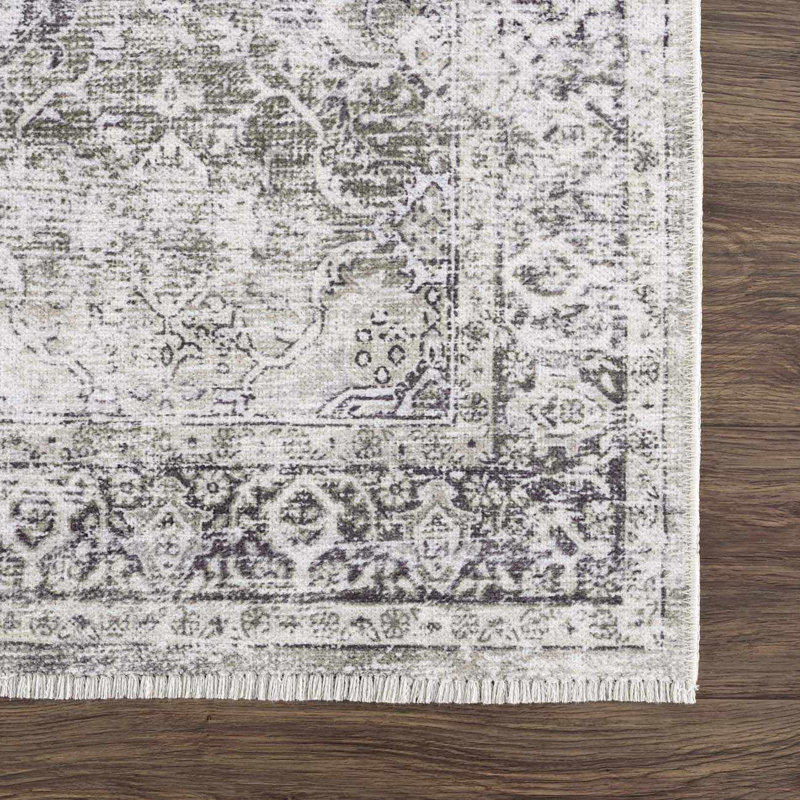 Eger Machine Washable Boho Damask Gray Area Rug, Rectangle 7 pi 10 po x 10 pi 3 po