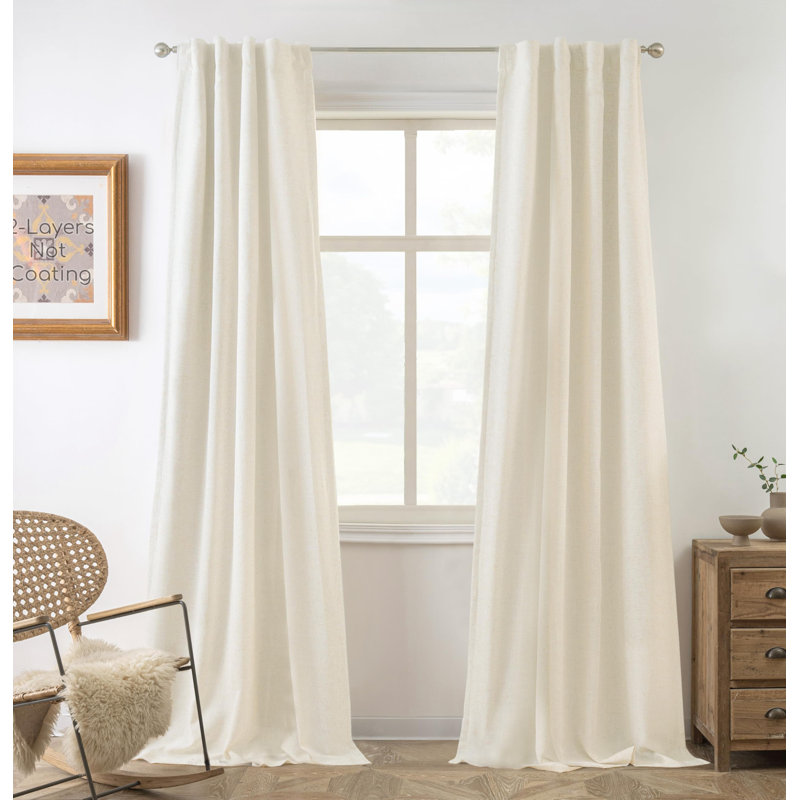 Goffredo 100% Blackout Natural Linen Curtains for Bedroom  Double Layer Drape Farmhouse Thermal Insulated Rod Pocket Back Tab Full Light Blocking 2 Panels for Living Room Nursery
