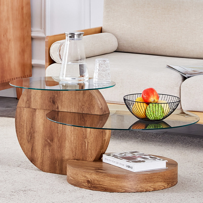 Lashawnna Glass Top Single Coffee Table, Brown, 17" H x 35.4" L x 27.5" W