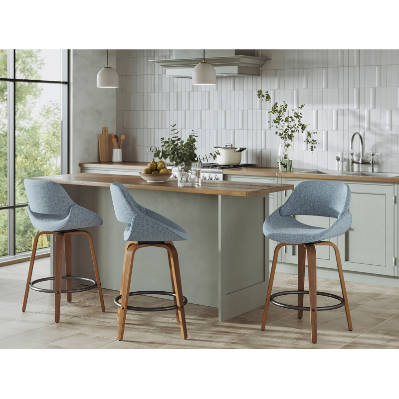 Tabouret de bar pivotant de 26 po Arabelle, Noyer / noir, Bleu, Bar Stool (30" Seat Height)