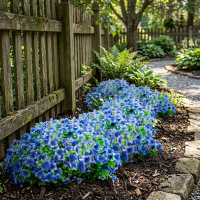 14.2" Artificial Blue Daisy & Eucalyptus Stems Artificial Outdoor Flowers, UV Resistant Faux Blue Shrubs for Garden, Patio & Farmhouse Decor Indoor/Outdoor Arrangements