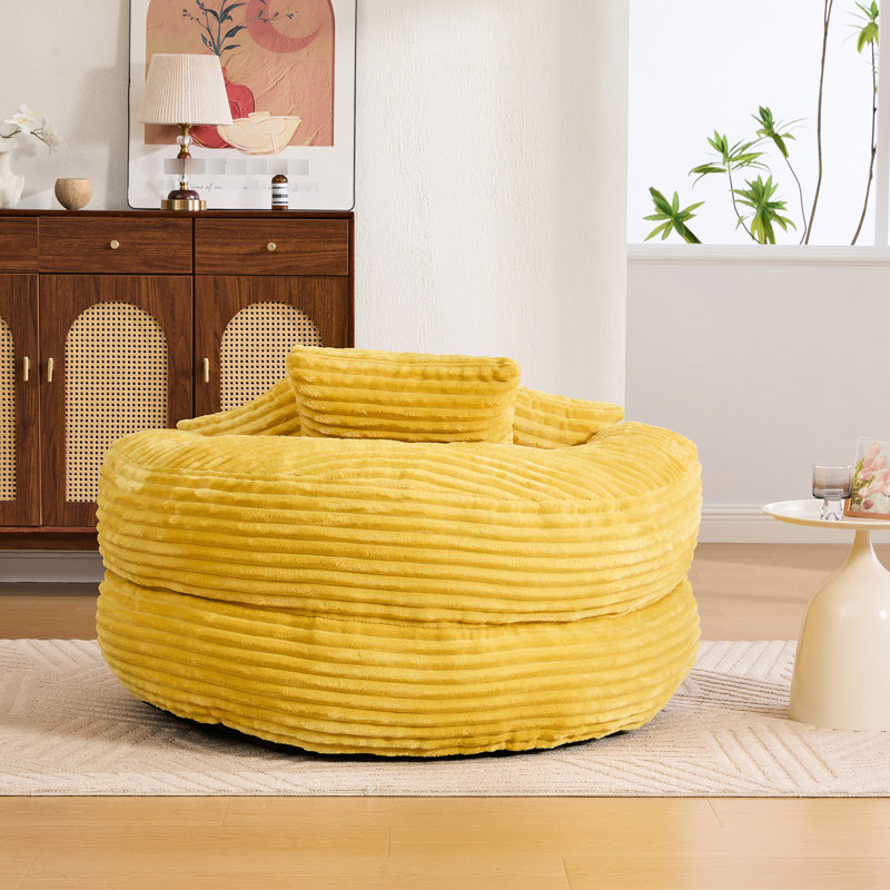 Pouf en velours côtelé souple pour adultes, confortable avec trois coussins et soutien lombaire