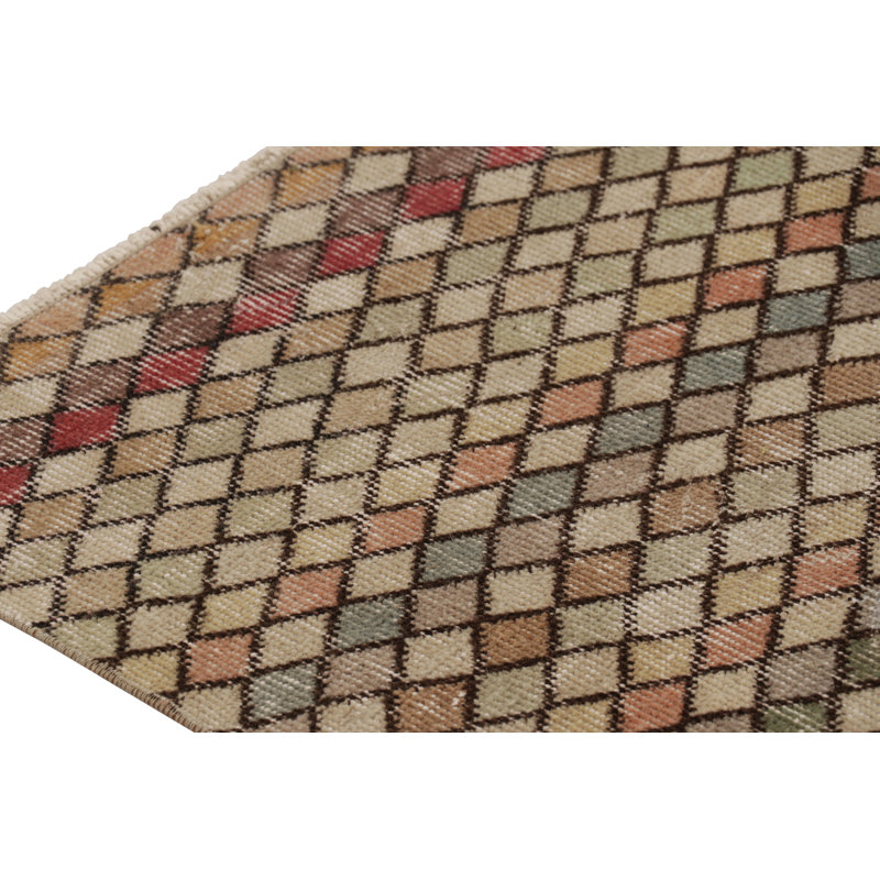 Vintage Turkish Runner, Mosaic-Inspired Multicolor Geometric Design - Rug & Kilim