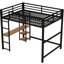 Lit mezzanine en métal noir avec bureau et tablettes de rangement - Améliore l'efficacité de l'espace dans la chambre à coucher.