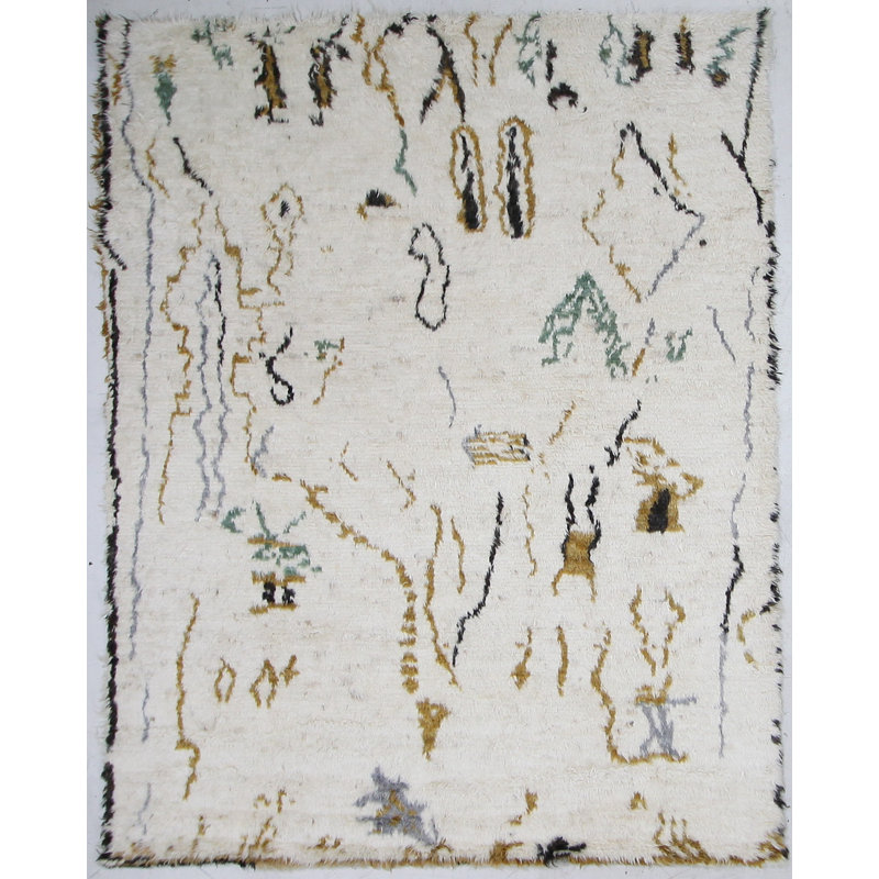Moroccan Hand-Knotted Wool Cream/Gold Area Rug, Rectangle 8' x 10'