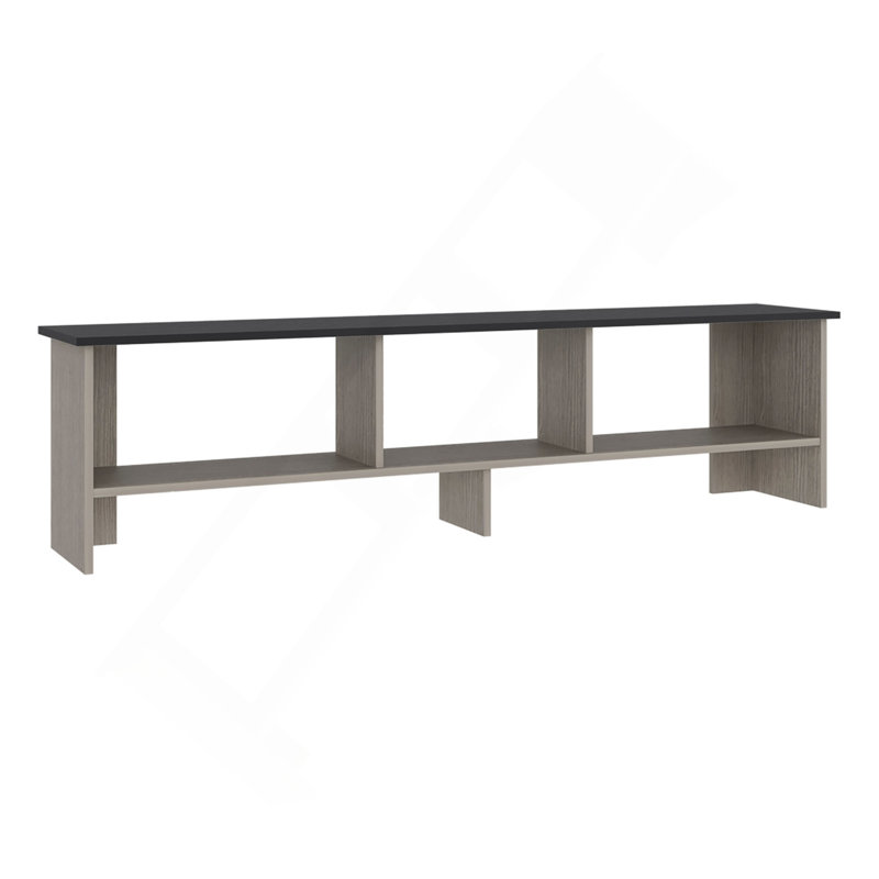 Meuble télé moderne pour téléviseur de 60 pouces, centre de divertissement en bois blanc et naturel avec tablettes de rangement ouvertes pour le salon et console multimédia