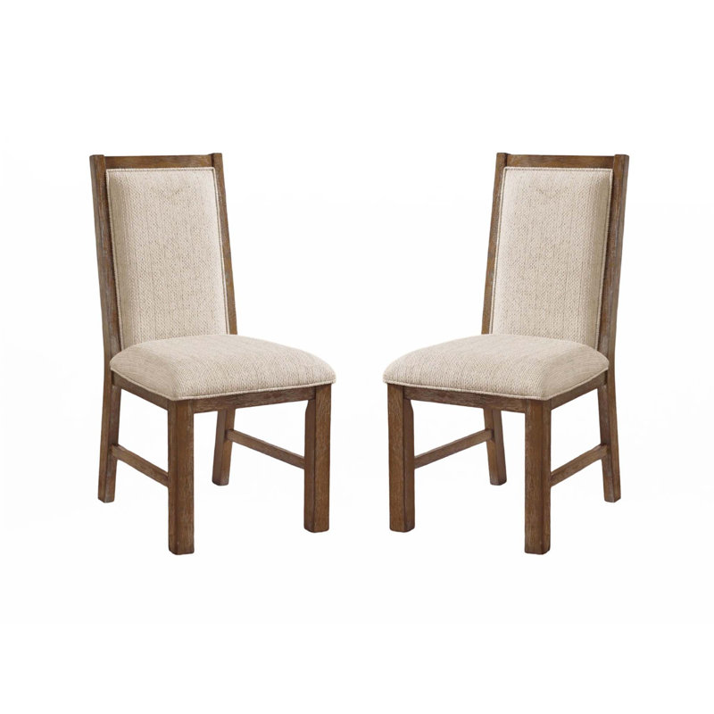 Transitional Style 2Pcs Side Chairs Rustic Oak Solid Wood