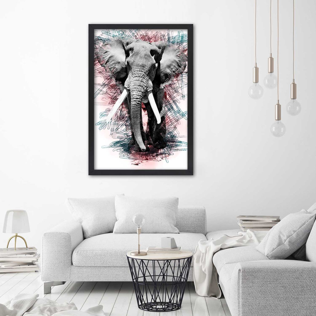 Gerahmtes Poster Elephant On An Abstract Background