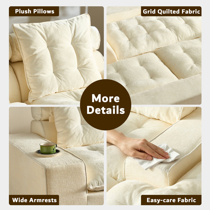 Canapé 106 po en chenille avec méridienne faisant face à la droite, Beige