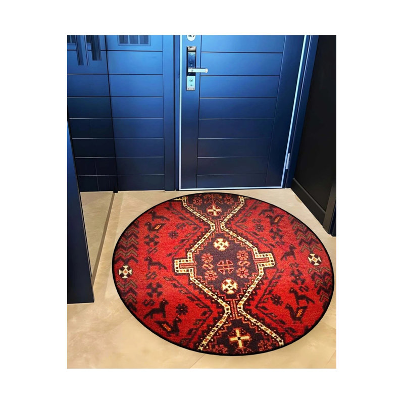 Burdy Themed Ethnic Motif Traditional Patterned Round Woven Base Vintage Decorative Carpet, Round 4'