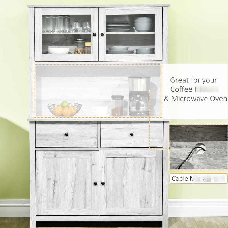 63.5" Kitchen Pantry Storage Cabinet With And Drawer System, 4 Shelves & Drawers, Ash Grey, Accommodates Various Items Appliances Securely Cabinet, Shelves, Glass Doors, Open Microwave Countertop