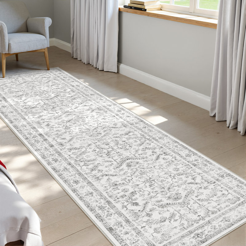Tapis gris lavable à la machine Stella avec envers antidérapant, Tapis de couloir 2 pi x 8 pi