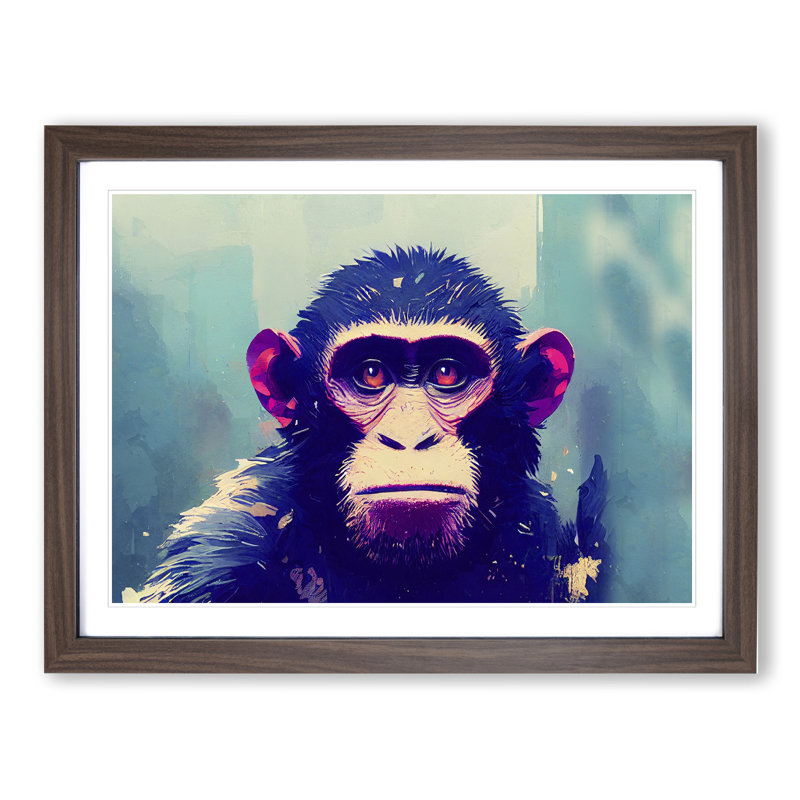 Monkey Art Painting Abstract - Framed Print, 25cm H x 34cm W x 2cm D, Brown Framed