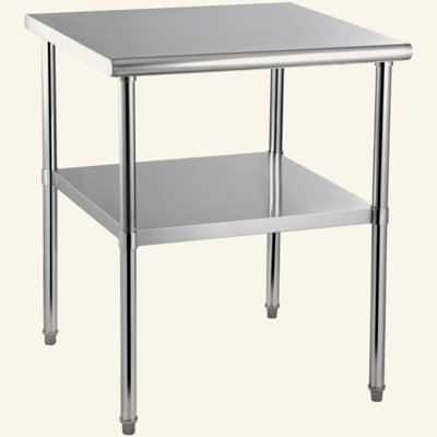 Table de préparation en acier inoxydable, 30 x 30 x 36 pouces, capacité de charge de 800 lb, table de travail en métal robuste avec tablette et pieds réglables, poste de travail commercial pour la cuisine, le garage et la cour arrière