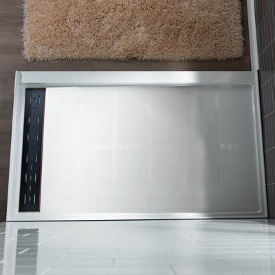 48" W x 32" D Solid Surface Single Threshold Shower Pan Base with Drain Assembly & Drain Cover Included, Non-Slip
