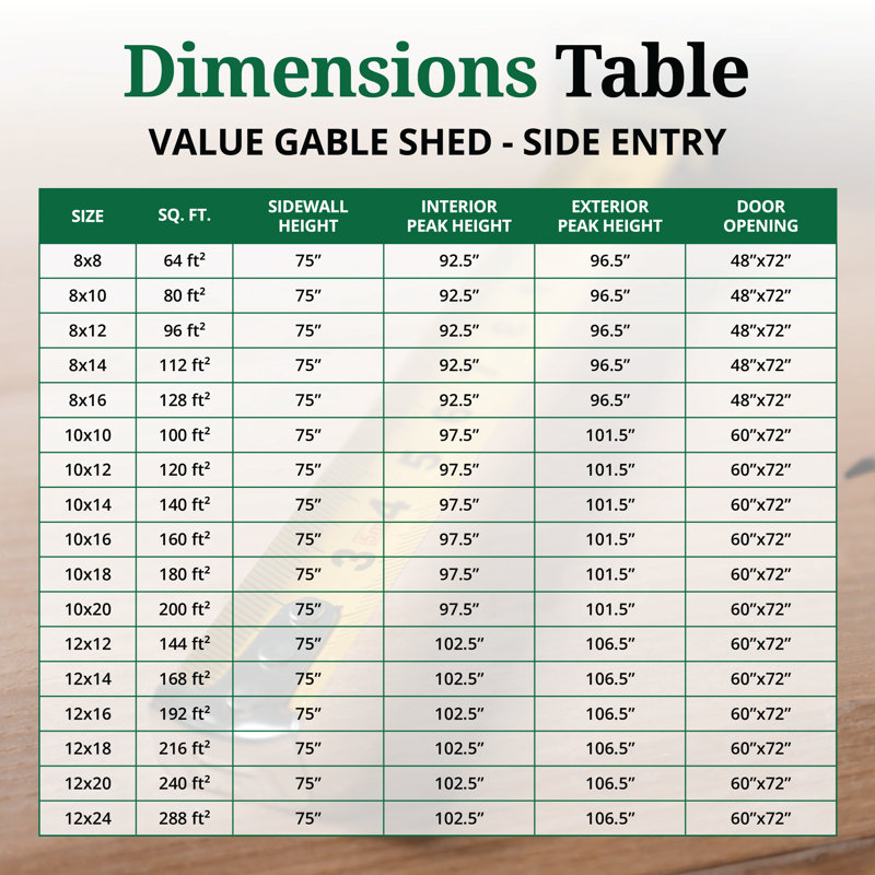 Value Gable Shed With Side Entry, 101.5'' H x 120'' W x 168'' D, No