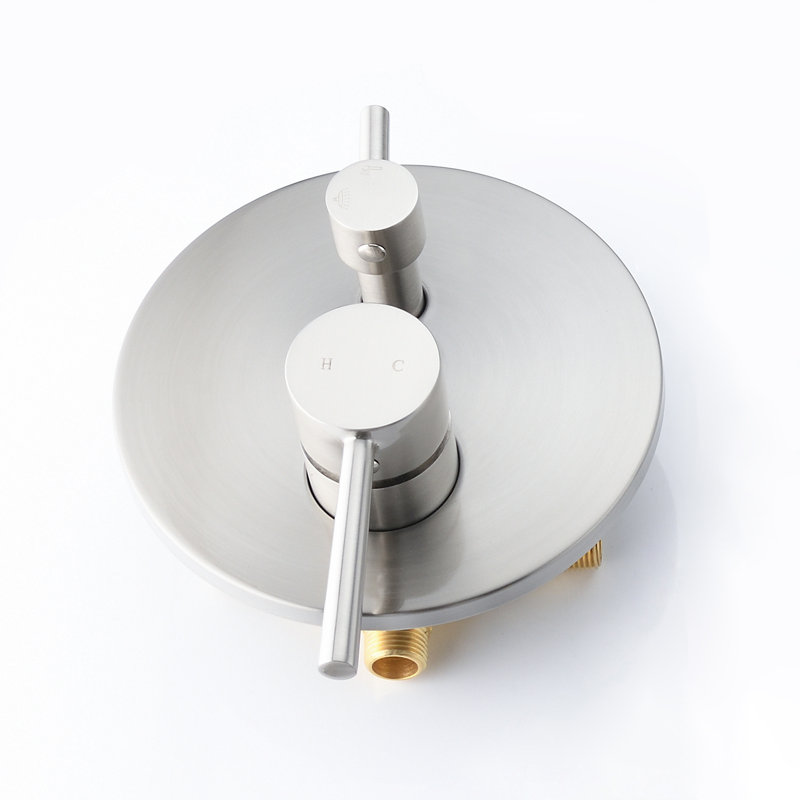 Inverseur de mélangeur de douche / baignoire, soupape brute de 1/2 po avec garniture ronde, Nickel brossé