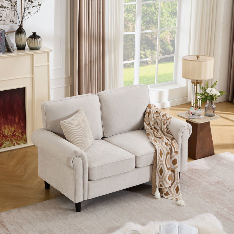 Canapé moderne en chenille à accoudoirs arrondis 61 po Luelle, Beige