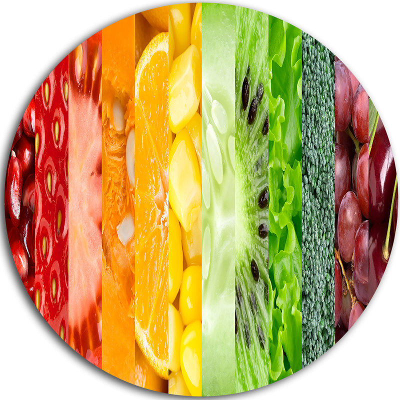 « fruits, baies et vegie collage », impression sur métal, H 36 po x l 36 po x P 1 po
