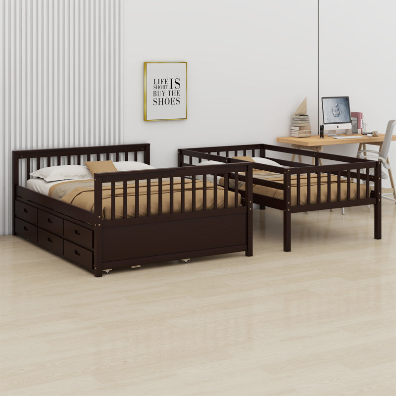 Janalise Kids Twin Over Full Bunk Bed with Trundle with Drawers, Brown