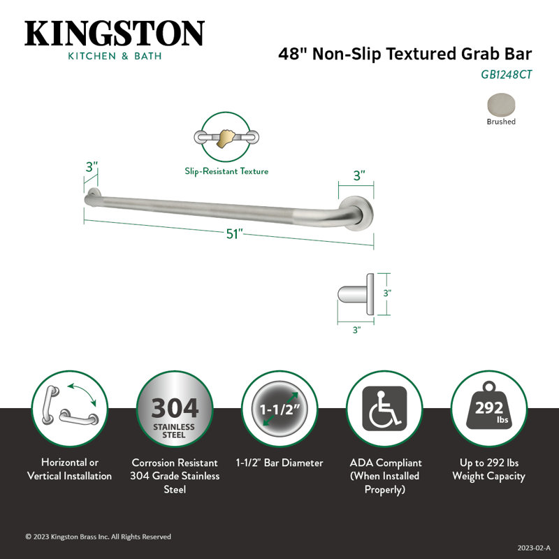 Kingston Brass Made To Match O.D Grab Bar, 1.5'' H x 48" W
