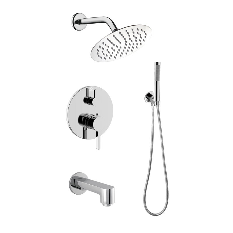 Salamonio 1-Spray Tub and Shower Faucet Combo with Round Showerhead and Handheld Shower, Chrome