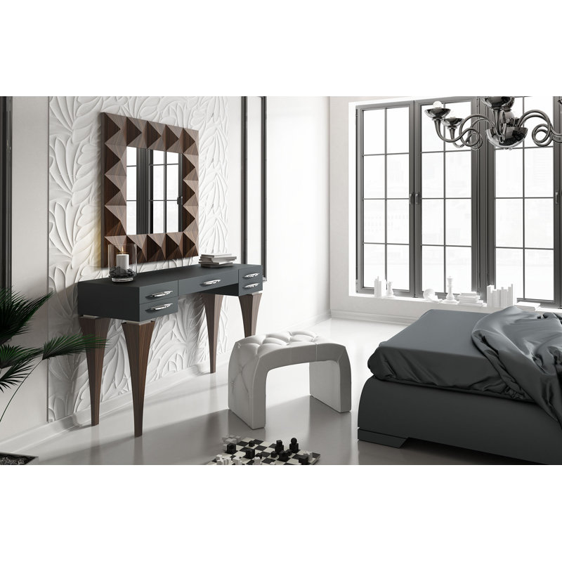 Fallinerlea - European Makeup Vanity Set with Mirror, Black/Brown Matte