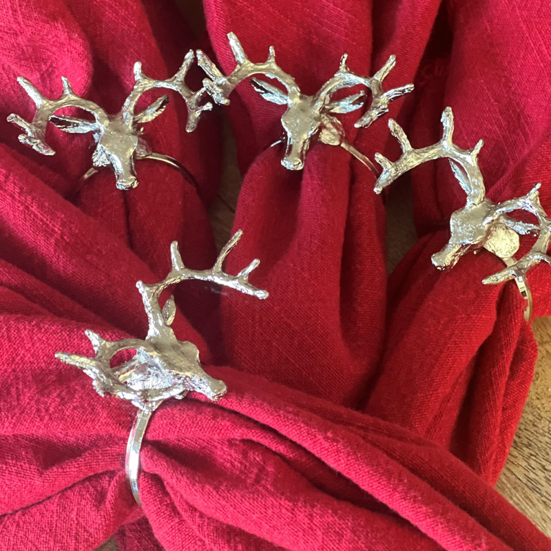 Ensemble de 4 anneaux de serviette rustique en cerf, Argent argent