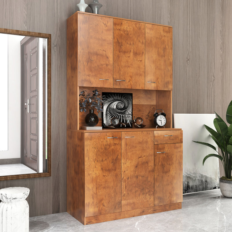 Armoire de cuisine 70,76 "de haut Alice, noyer. 6 portes, 1 tiroir, tablette ouverte. Fabrication solide, facile à nettoyer et à assembler rapidement avec le matériel, installation de nettoyage