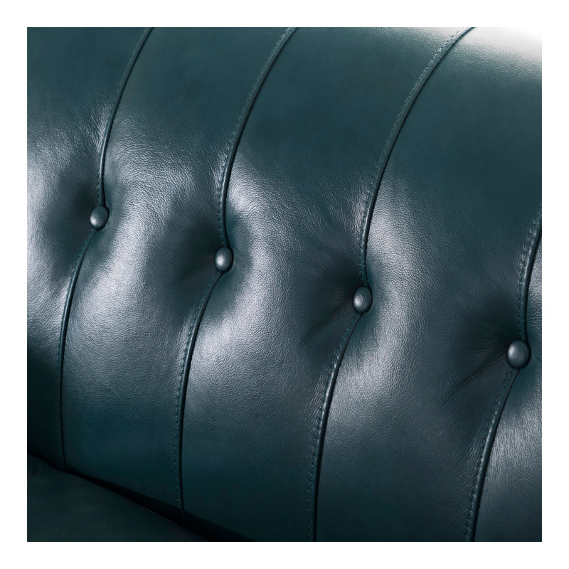 Mid-Century Tufted Leather Sofa, Turquoise