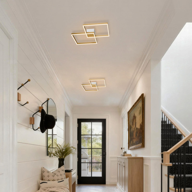 Fractal 22.5" Acrylic Dimmable LED Flush Mount Ceiling Light & Modern Rectangular Flush Mounted Sconce in Brushed Champagne